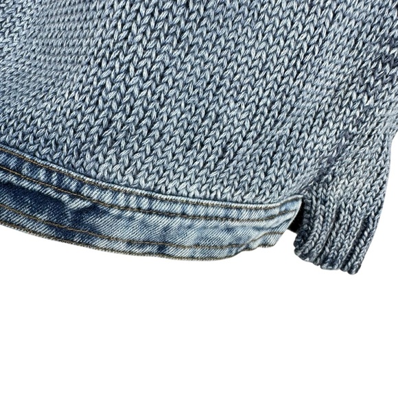 VINTAGE PBJ BLUES Size Large Washed Blue Button Down V-Neck Vest Cable Knit - Picture 4 of 8